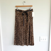Load image into Gallery viewer, Zara Basic Leopard Print Pleated Tie-Waist Midi Skirt Brown Black L NWT
