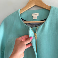 Load image into Gallery viewer, J. Crew Wool Blend Zip Up Mid Length Trench Coat Turquoise 6
