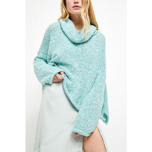 Free People Bff Loopy-Knit Cowl Neck Pullover Sweater Light Blue M