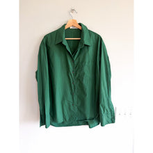 Load image into Gallery viewer, The Frankie Shop Curvy Hem Long Sleeve Side Slit Cotton Button Up Shirt Green M
