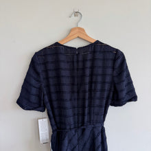 Load image into Gallery viewer, Maggy London Textured Short Sleeve Belted Midi Dress Navy Blue 4 NWT
