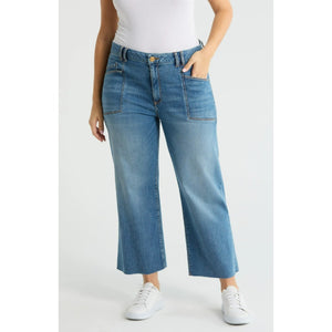 Kut From The Kloth Meg Raw Hem High Rise Ankle Wide Leg Jeans Blue 10
