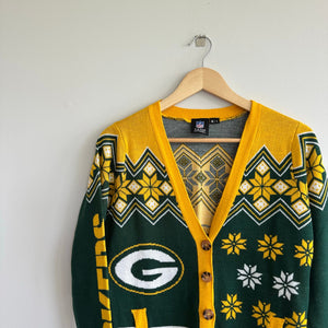 NFL Team Apparel Packers Ugly V-Neck Button Up Cardigan NWT