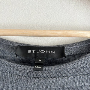 ST. JOHN Wool Ribbed Asymmetrical Drop Waist Pullover Tunic Gray Black M