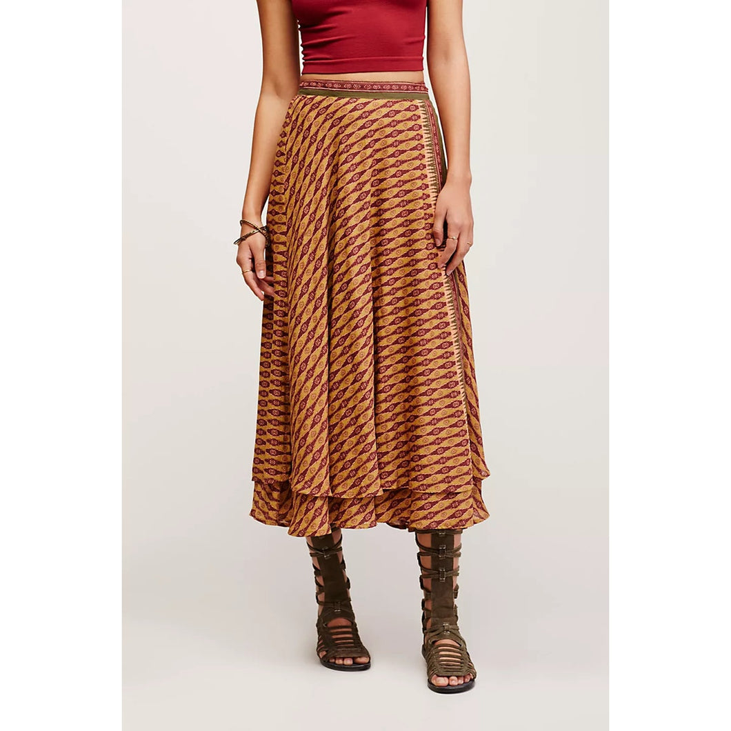 Free People Good 4 U Tribal-Inspired Print Midi Wrap Skirt Brown 4