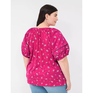 Lane Bryant Floral V-Neck Short Sleeve Blouse Pink 18 NEW