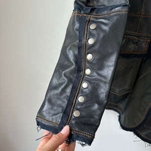 Jakett Meryl Vintage Leather Jacket Snap Front Fringe Seam Midnight L NWT