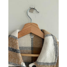 Load image into Gallery viewer, Plaid Flap Pockets Collared Button Front Shacket Brown Cream S
