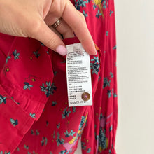Load image into Gallery viewer, Anthropologie Maeve Fredericka Bird Floral Print Ruffle Button Up Shirt Red 0

