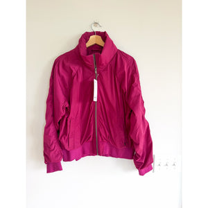 Athleta Jetset Zip Up Mock Neck Hooded Bomber Jacket Wildberry L NWT