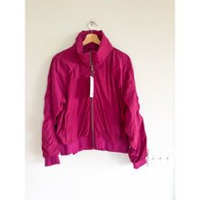 Load image into Gallery viewer, Athleta Jetset Zip Up Mock Neck Hooded Bomber Jacket Wildberry L NWT
