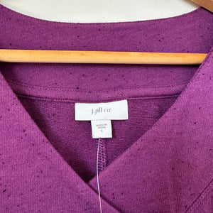 J. Jill Fit Tweeded French Terry Side-Slit V-Neck Casual Tunic Top Purple L NWT