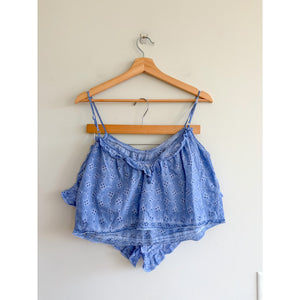 Zara Washed Effect Eyelet Embroidered Cami Top Set Blue S