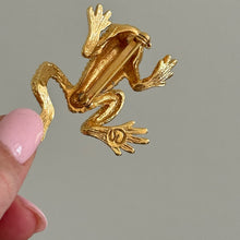 Load image into Gallery viewer, ST. JOHN Vintage Gold Tone Climbing Frog Rhinestone Eyes Brooch Pin
