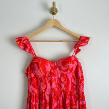 Load image into Gallery viewer, NWT Vestique Summer Plans Ruffles Sweetheart Neck Midi Dress Red L
