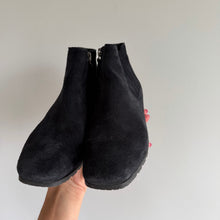 Load image into Gallery viewer, Aquatalia Suede Block Heel Side Zip Pull On Ankle Booties Black 5.5
