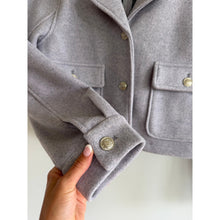 Load image into Gallery viewer, Mystree Notch Lapel Button Front Cropped Jacket Purple S
