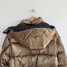 Load image into Gallery viewer, Athleta x Alicia Keys Golden Aura Zip Up Hooded Puffer Coat Metallic Brown S
