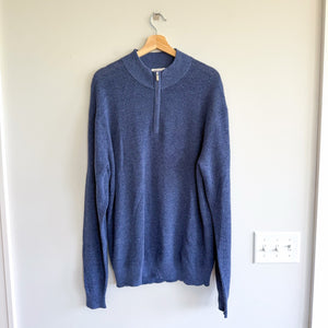 Peter Millar Wool Blend Ribbed Knit Mock Neck 1/4 Zip Pullover Sweater Blue XL