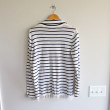 Load image into Gallery viewer, Lily Pulitzer Crestwood Striped Fringe Hem Pullover Sweater White Navy S
