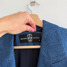 Load image into Gallery viewer, Hipchik Couture Crystal Skull Embellished Single-Breasted Blazer Denim Blue 14
