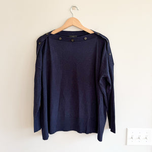 J. Crew Buttoned Boat Neck Cotton Blend Long Sleeve Sweater Navy Blue XL