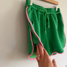 Load image into Gallery viewer, Cable-Knit Embossed Cap Sleeve Top Drawcord Shorts Lounge Set Green L
