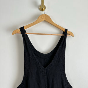 Cut Loose Solid Linen V-Neck Overalls Black XS