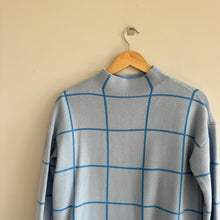 Load image into Gallery viewer, LOFT Windowpane Mockneck Pullover Sweater Blue S
