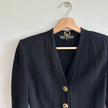 Load image into Gallery viewer, Vintage ST. JOHN Basics Knit Gold Button Front Shoulder Pad Blazer Black S
