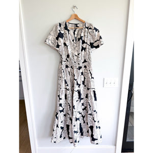 Anthropologie Somerset Tiered Floral Pattern Maxi Dress Black White M
