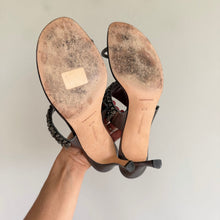 Load image into Gallery viewer, Manolo Blahnik Skyscan Metallic Leather Crystal-Embellished Toe Strap Sandals
