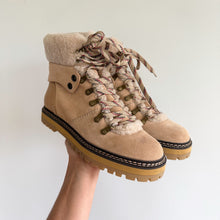 Load image into Gallery viewer, See By Chloé Eileen Suede Fur Trim Lace Up Hiking Boots Tan 9 NEW
