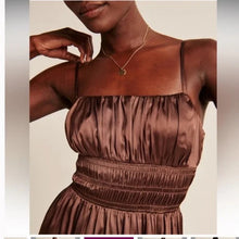 Load image into Gallery viewer, Abercrombie &amp; Fitch Smocked Bodice Satin Maxi Dress Brown XS
