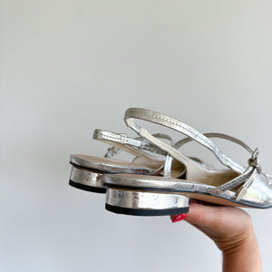 Dolce Vita Rianne Mary Jane Leather Flats Slingback Sandals Metallic Silver 8.5