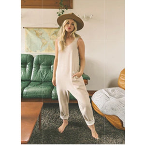 Jackson Rowe Jane Sleeveless Scoop Neck Straight Leg Overall Cream L