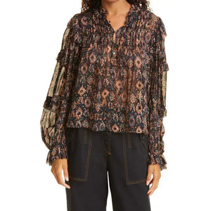 Ulla Johnson Miray Silk Metallic Fleck Chiffon Blouse Black Multi 2