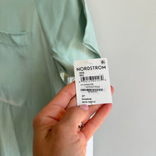 Load image into Gallery viewer, Nordstrom Satin Crew Neck Short Sleeve Pocket T-Shirt Green Fondant XXS NWT
