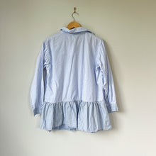 Load image into Gallery viewer, Lalavon Striped Long Sleeve Button Front Mini Shirt Dress Blue L

