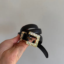 Load image into Gallery viewer, Sezane Charline Cow Leather Multicolor Crystal Gold Buckle Belt Black
