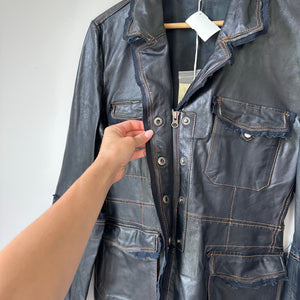 Jakett Meryl Vintage Leather Jacket Snap Front Fringe Seam Midnight L NWT