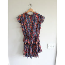 Load image into Gallery viewer, Misa Lillian Floral Pattern Ruffles Tiered Mini Dress Blue Red S
