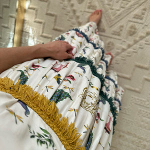 Verandah Chhatri Print Tiered Sleeveless Plunge Neck Maxi Dress White XS
