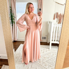 Load image into Gallery viewer, BHLDN Doria Chiffon V-Neck Long Sleeve Maxi Dress Blush Pink 2
