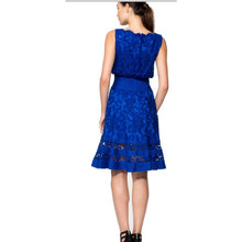 Load image into Gallery viewer, Tadashi Shoji Embroidered Lace Blouson Waist Dress Marna Blue 8
