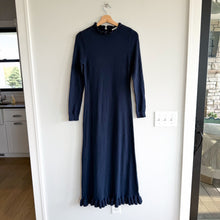 Load image into Gallery viewer, Treasure &amp; Bond Ruffle Hem Long Sleeve Knit Sweater Dress Navy Blue S NWT
