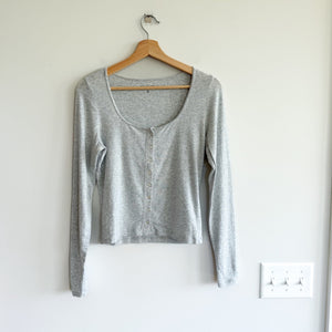 Abercrombie & Fitch Women's Long-Sleeve Rib Icon Button-Through Top Grey S