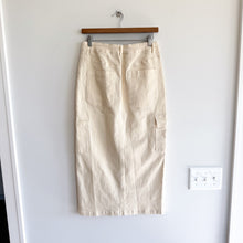 Load image into Gallery viewer, Böhme Khloe Denim Front Slit Cargo Pockets Midi Skirt Cream S NWT
