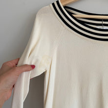 Load image into Gallery viewer, Max Mara Silk Striped Trim Round Neck 3/4 Sleeve Pullover Sweater S
