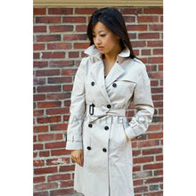 Load image into Gallery viewer, L.L Bean Double-Breasted Belted Mid Length Trench Coat Cream XS
